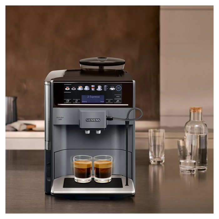 Siemens TE658209RW EQ6 Plus S800 Máquina de Café Espresso Automática, 19 bar, 1.7L, Para Granos y Molido, Negro/Acero Inoxidable