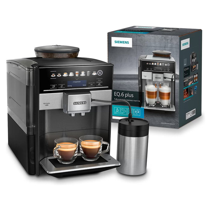 Siemens TE658209RW EQ6 Plus S800 Máquina de Café Espresso Automática, 19 bar, 1.7L, Para Granos y Molido, Negro/Acero Inoxidable
