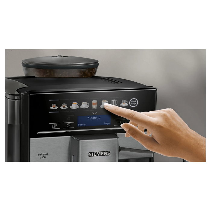 Siemens TE658209RW EQ6 Plus S800 Máquina de Café Espresso Automática, 19 bar, 1.7L, Para Granos y Molido, Negro/Acero Inoxidable