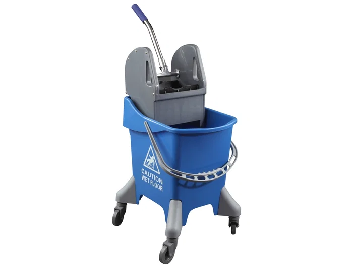 Blanca Carro de Limpieza con Bastidor y Escurridor, 32 L, Azul, 455x370x970 mm