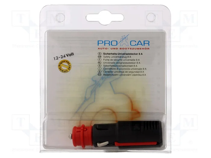 PRO CAR Enchufe de mechero de coche con borna de tornillo, 8A, negro