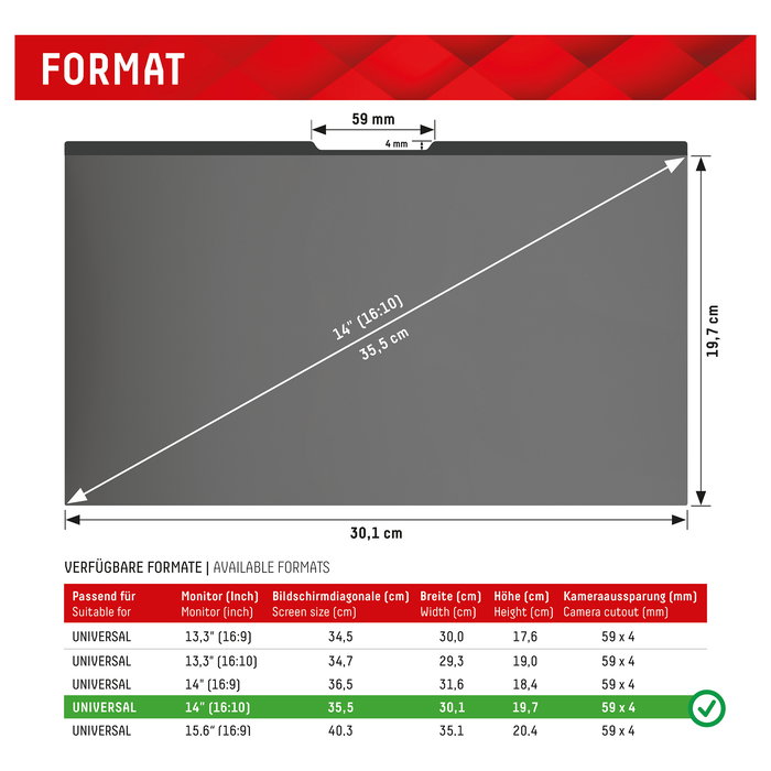 Displex DISPLEX Privacy Safe Protector Pantalla Universal Magnético 14" 16:10 Antireflejos - Filtro Privacidad y Luz Azul 5H 02053