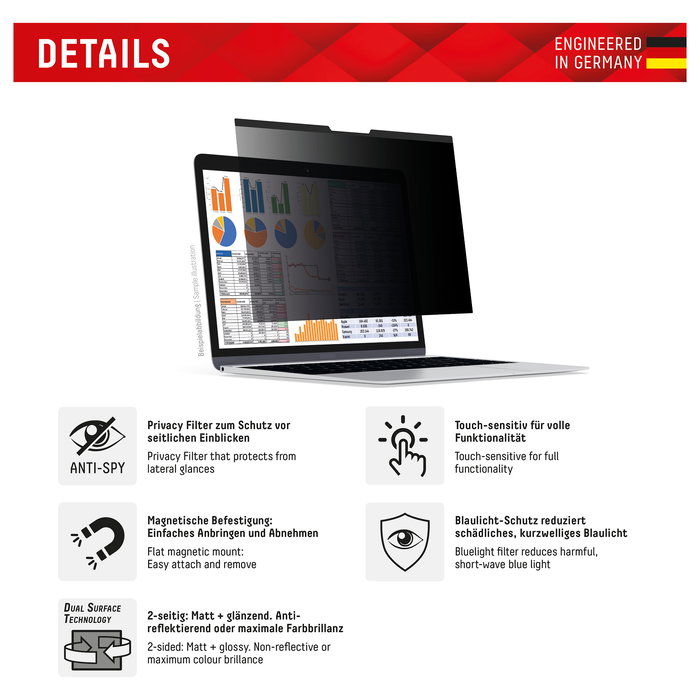 Displex DISPLEX Privacy Safe Protector Pantalla Universal Magnético 14" 16:10 Antireflejos - Filtro Privacidad y Luz Azul 5H 02053