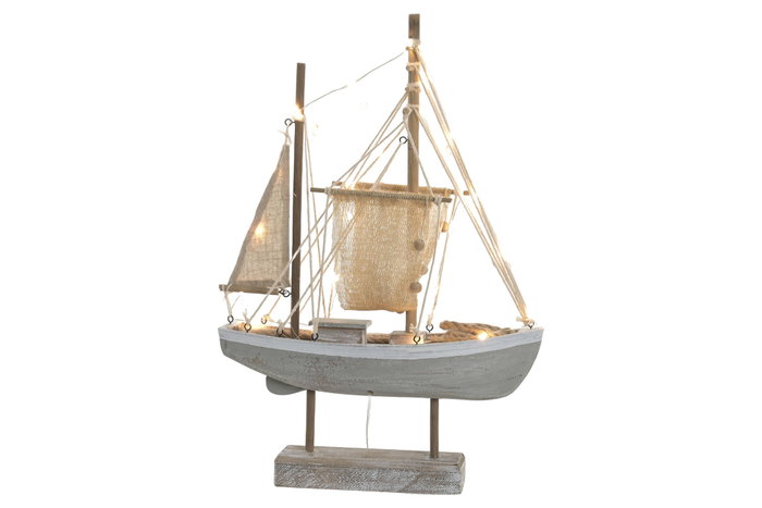 DKD Home Decor Figura LED MDF Barco Pesquero Natural 28x8x41,5 cm