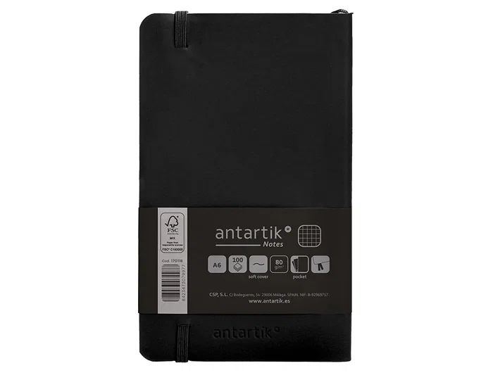 Antartik Cuaderno A6 Tapa Blanda Cuadriculado Negro 100 Hojas 80 gr FSC