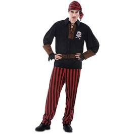 My Other Me Disfraz de Pirata con Bandana, Camisa, Muñequeras, Cinturón y Pantalón - XL - Negro