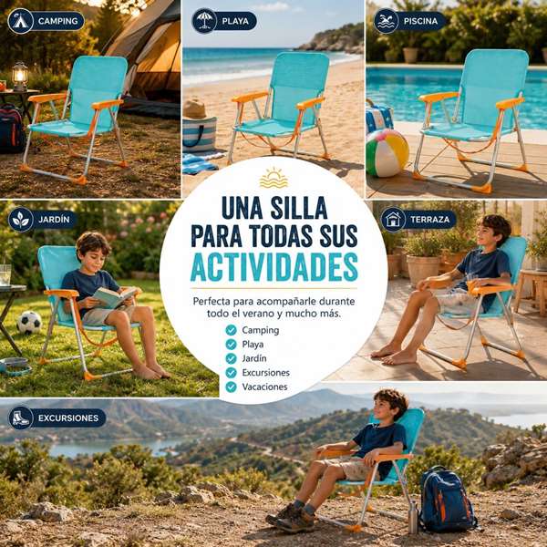 JugaToys Silla de playa aluminio fija aguamarina con asas