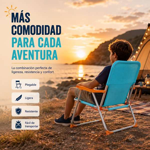 JugaToys Silla de playa aluminio fija aguamarina con asas