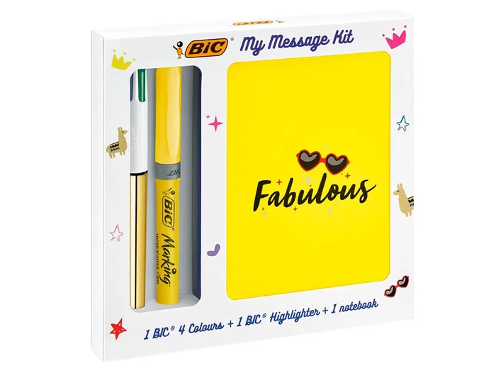 Bic Set Escritura My Message Kit: Bolígrafo 4 Colores Shine, Highlighter Grip Pastel y Libreta A6 Bic Set Escritura My Message Kit: Bolígrafo 4 Colores Shine, Highlighter Grip Pastel y Libreta A6