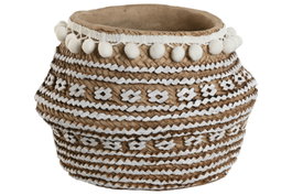 DKD Home Decor Macetero de Cemento con Pompones Marrón 25x25x18 cm