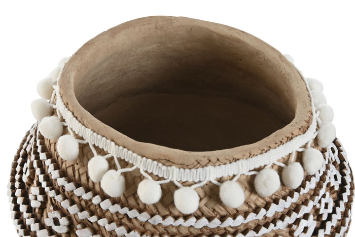 DKD Home Decor Macetero de Cemento con Pompones Marrón 25x25x18 cm