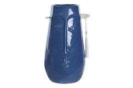 DKD Home Decor Jarrón de Gres Cara Azul Marino