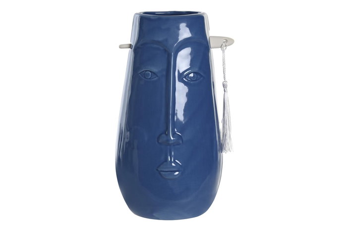 DKD Home Decor Jarrón de Gres Cara Azul Marino DKD Home Decor Jarrón de Gres Cara Azul Marino