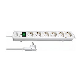 Brennenstuhl 1153320100 Alargador 6 Salidas, Cable Plano 2m Blanco, Con Interruptor, Interior, 420 mm
