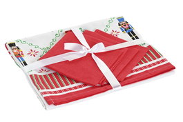 DKD Home Decor Mantel Navidad Moderna 150 x 150 cm Set de 5 Rojo Verde Cascanueces Polyester