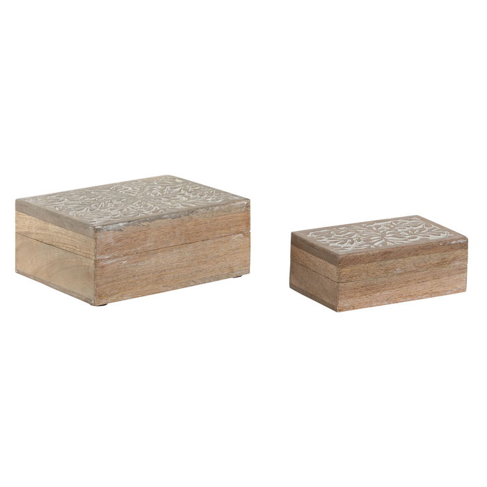 DKD Home Decor Set de 2 Joyeros de Mango con Diseño Floral 3D Blanco