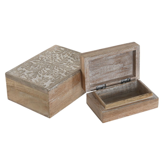 DKD Home Decor Set de 2 Joyeros de Mango con Diseño Floral 3D Blanco