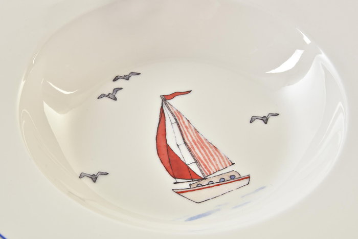 DKD Home Decor Veleros shengda Plato Mediterraneo Azul Rojo Blanco Porcelana 21.5 x 3.5 x 21.5 cm (12 Unidades)