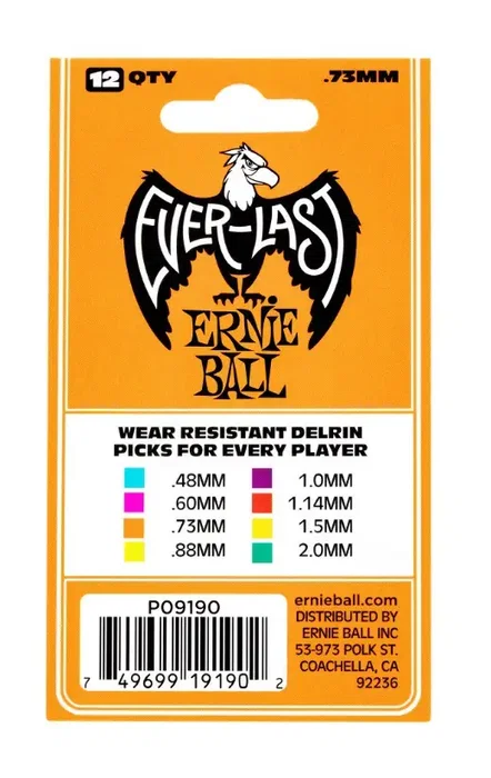 Ernieball Púas Guitarra Everlast Naranja 0,73 Mm - Pack 12 Unidades