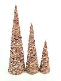 DKD Home Decor Set de 3 Conos de Ratán con LED Natural 20x20x80 cm