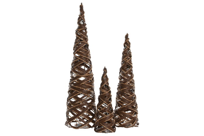 DKD Home Decor Cono Navidad 20 x 80 x 20 cm Set de 3 Ratán LED Natural