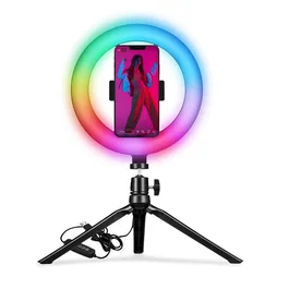 Celly Anillo de Luz LED RGB CLICKRINGRGBBK con Soporte Flexible para Smartphone y Trípode, Control Remoto, 3 Niveles de Luz, USB