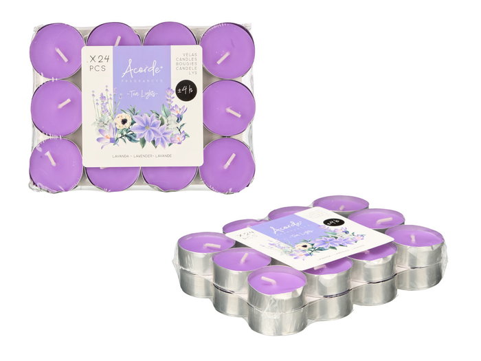 Acorde Set 24 Velas Tea Light 4h Lavanda 15x3x11.2cm (Set de 24)