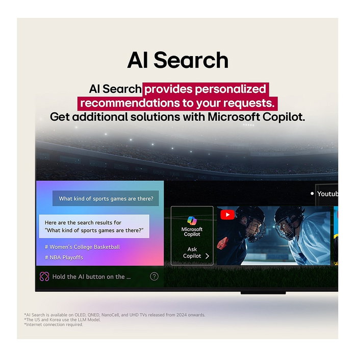 LG 65" 165.1 cm (65UA74006LB) Smart TV UHD 4K LED WebOS 25, WiFi, Bluetooth, HDR10, Negro