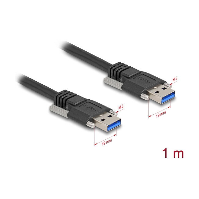 DeLOCK 81254 Cable USB 3.2 Gen 1 Tipo A a Tipo A de 1 m Negro con tornillos M3