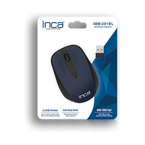 INCA IWM-201RL Ratón Óptico Inalámbrico RF de 1600 DPI con Nano Receptor USB, 4 Botones, para Oficina