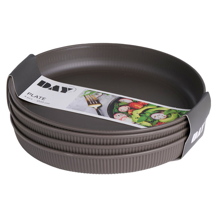 Day - Juego de 4 Platos d.20 cm, Mate, Colores Surtidos (Azul, Beige, Marrón), Aptos Lavavajillas y Microondas