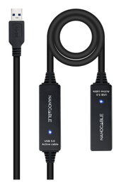 Nanocable Cable USB 3.0 prolongador con amplificador 15m Negro