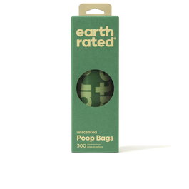 Earth Rated Rollo 300 Bolsas para Excrementos de Perro Extra Largas y Resistentes, Sin Perfume, 65% Plástico Reciclado, Dispensador