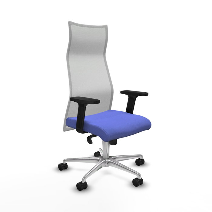 PIQUERAS Y CRESPO Sillón Albacete con mecanismo Sincro, Tela Azul claro y Malla Blanco, Base Aluminio, Brazos 2D PIQUERAS Y CRESPO Sillón Albacete con mecanismo Sincro, Tela Azul claro y Malla Blanco, Base Aluminio, Brazos 2D