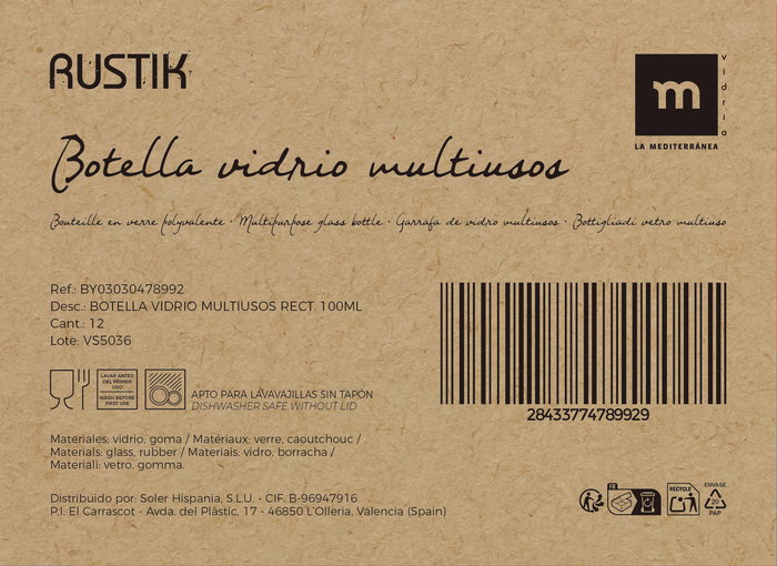 Inde - 24 Botellas de Vidrio Multiusos Rectangular, 100 ml (24 Unidades)