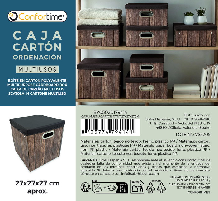 Inde Caja Multiusos de Cartón Reforzado con TNT 27 x 27 x 27 cm para Almacenamiento y Mudanza (12 Unidades)