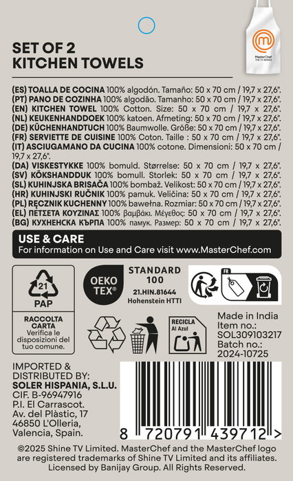 Masterchef Set 2 Paños Cocina 50 x 70 cm (12 Cajas)