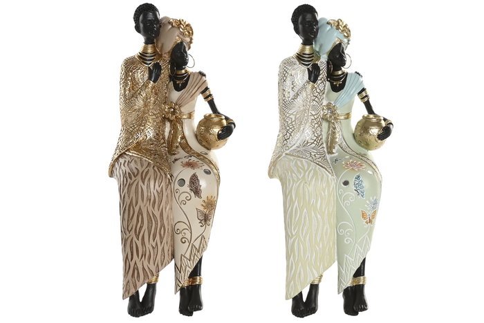 DKD Home Decor Figura de Resina Africana Surtida Verde y Beige DKD Home Decor Figura de Resina Africana Surtida Verde y Beige