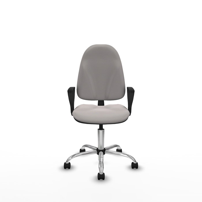 Silla de oficina Algarra con mecanismo Contacto permanente básico tapizada con Similpiel color Blanco. Equipada con Base cromada, Brazos fijos y Ruedas de nailon 50 mm