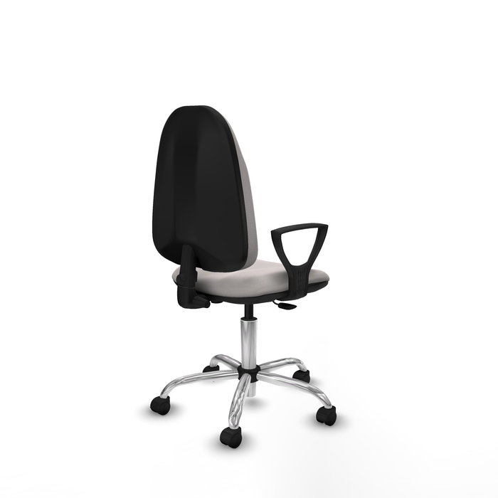 Silla de oficina Algarra con mecanismo Contacto permanente básico tapizada con Similpiel color Blanco. Equipada con Base cromada, Brazos fijos y Ruedas de nailon 50 mm