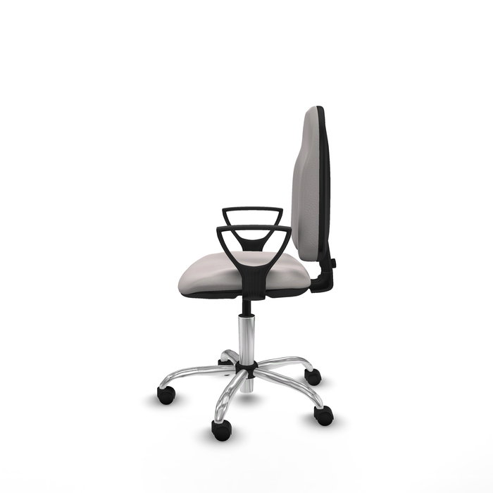 Silla de oficina Algarra con mecanismo Contacto permanente básico tapizada con Similpiel color Blanco. Equipada con Base cromada, Brazos fijos y Ruedas de nailon 50 mm