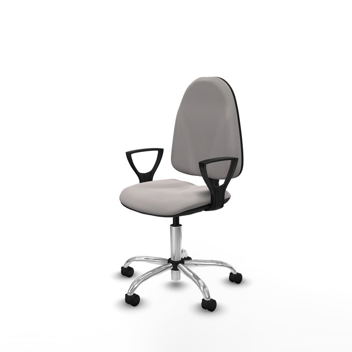 Silla de oficina Algarra con mecanismo Contacto permanente básico tapizada con Similpiel color Blanco. Equipada con Base cromada, Brazos fijos y Ruedas de nailon 50 mm