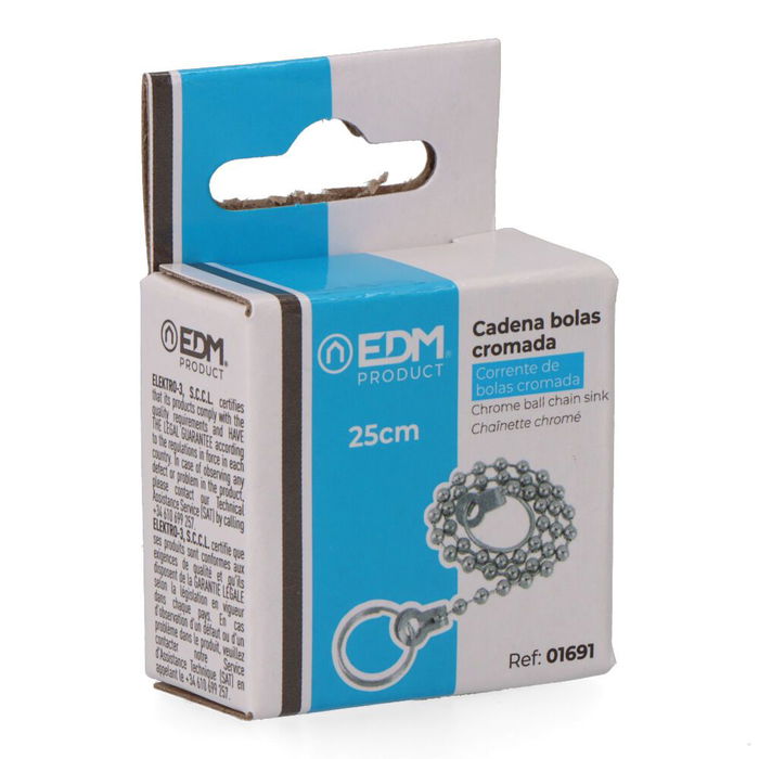 Edm Cadena de bolas de lavabo cromada 25cm
