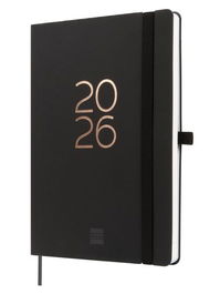 Agenda Anual (2026) Finocam Internacional Capri Cosida Tapa Blanda Con Goma Fa5 148X210 S/V Negro