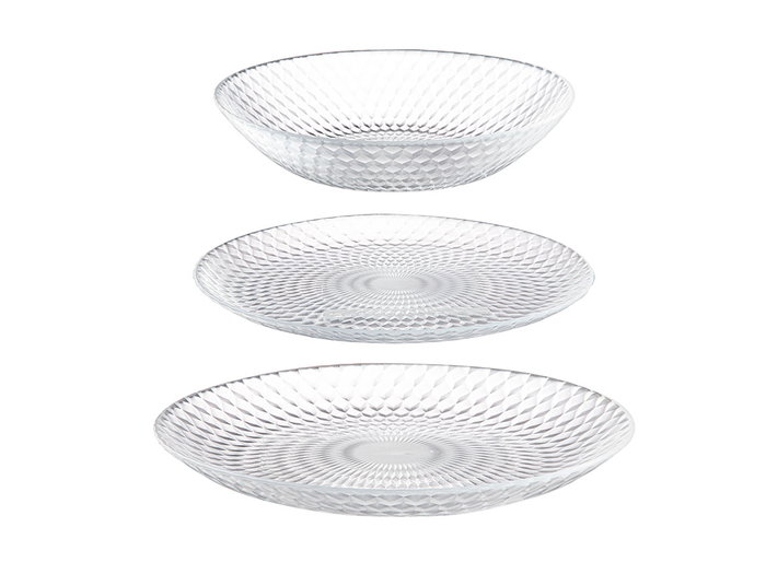 Vivalto Vajilla de 12 Piezas de Vidrio con Diseño Rombos Transparente, Plato 26x26 cm, Apto para Lavavajillas (No Microondas) (Set de 2)