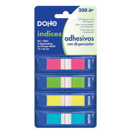 Dohe 75021 Blister 4 Blocs de Índices 12x45mm, 50 Hojas c/u, 4 Colores Neón Surtidos