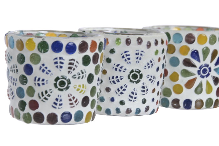 DKD Home Decor Portavelas de Cristal Mosaico Surtido 3 Unidades