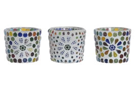 DKD Home Decor Portavelas de Cristal Mosaico Surtido 3 Unidades