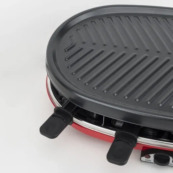 H.KOENIG RP418 Raclette para 8 personas, Plancha, Crepera y Parrilla - Rojo