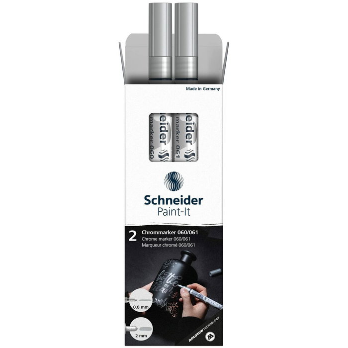 Schneider Paint-It Estuche de 2 Rotuladores Cromados con Puntas de 0.8 mm y 2 mm Schneider Paint-It Estuche de 2 Rotuladores Cromados con Puntas de 0.8 mm y 2 mm